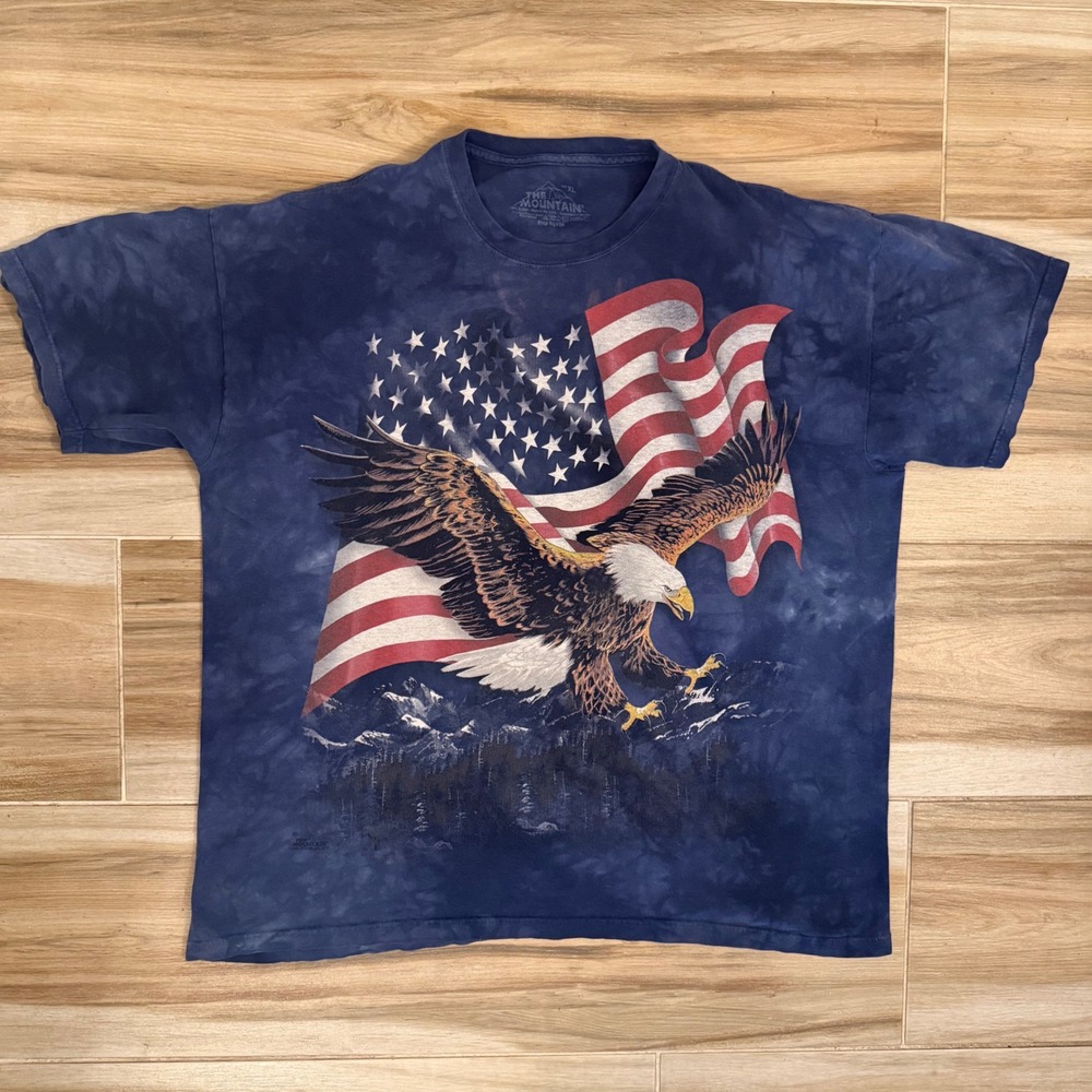 The Mountain American Flag Bald Eagle Tie Dye T-Shirt XL Navy Blue Patriotic